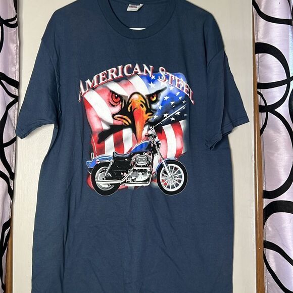 Mens Biker Shirt American Steel Motorcycle Pigment Dyed Tee T-Shirt - Picture 3 of 6